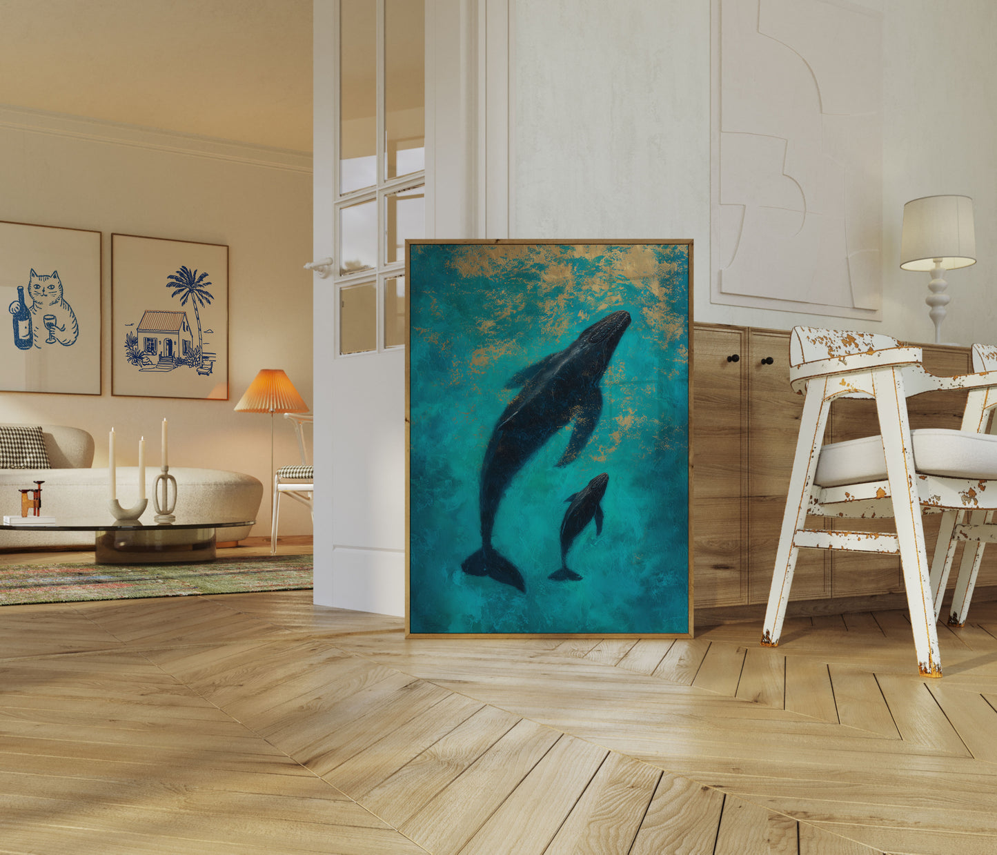 Bultrug Walvis Moeder en Kalf Poster