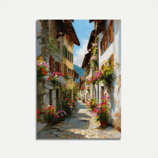 European Flower Street Village Poster