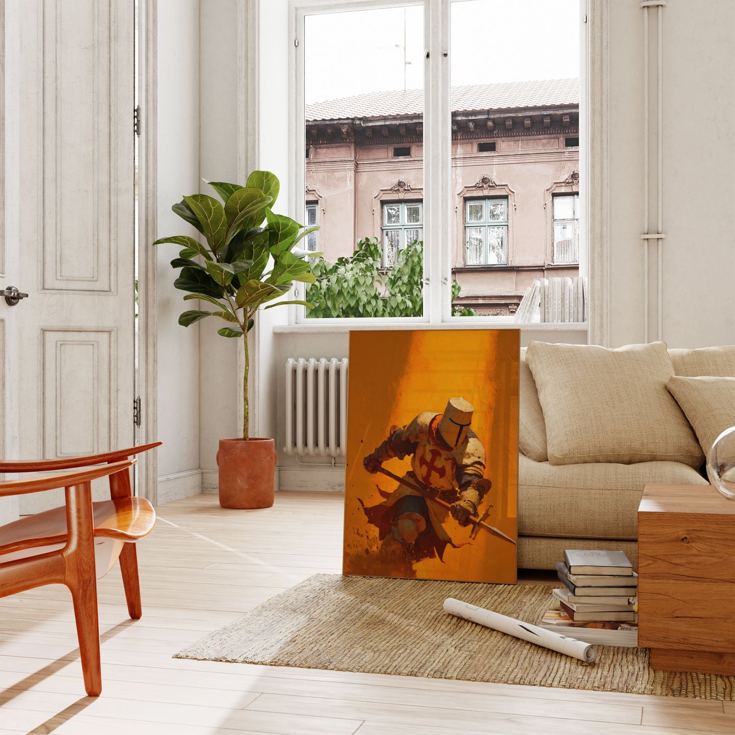 Medieval Knight in Flames Poster