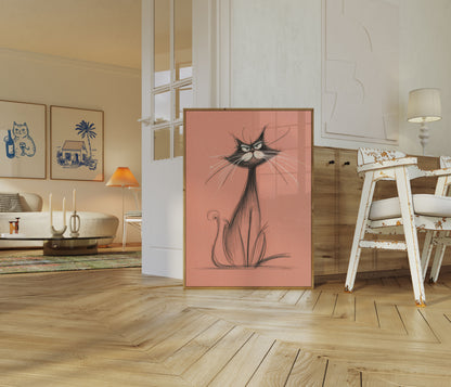 Mürrische schwarze Katze Poster