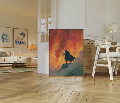 Warrior Standing in Flames Poster