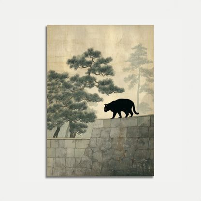 Black Cat on Stone Wall Poster