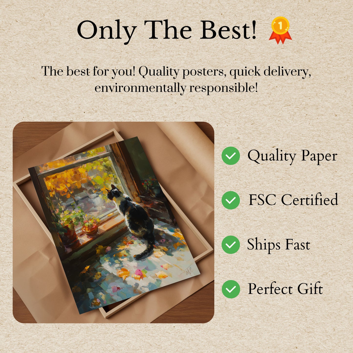 Poster Gatto Nero Finestra Autunnale