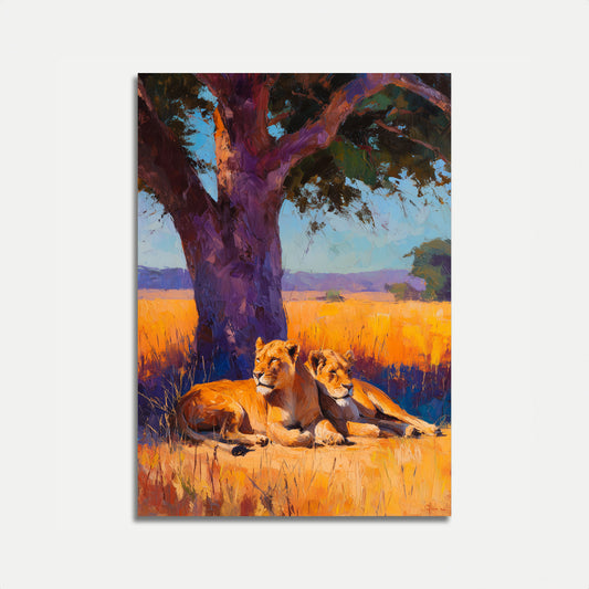African Lions Under Tree Poster