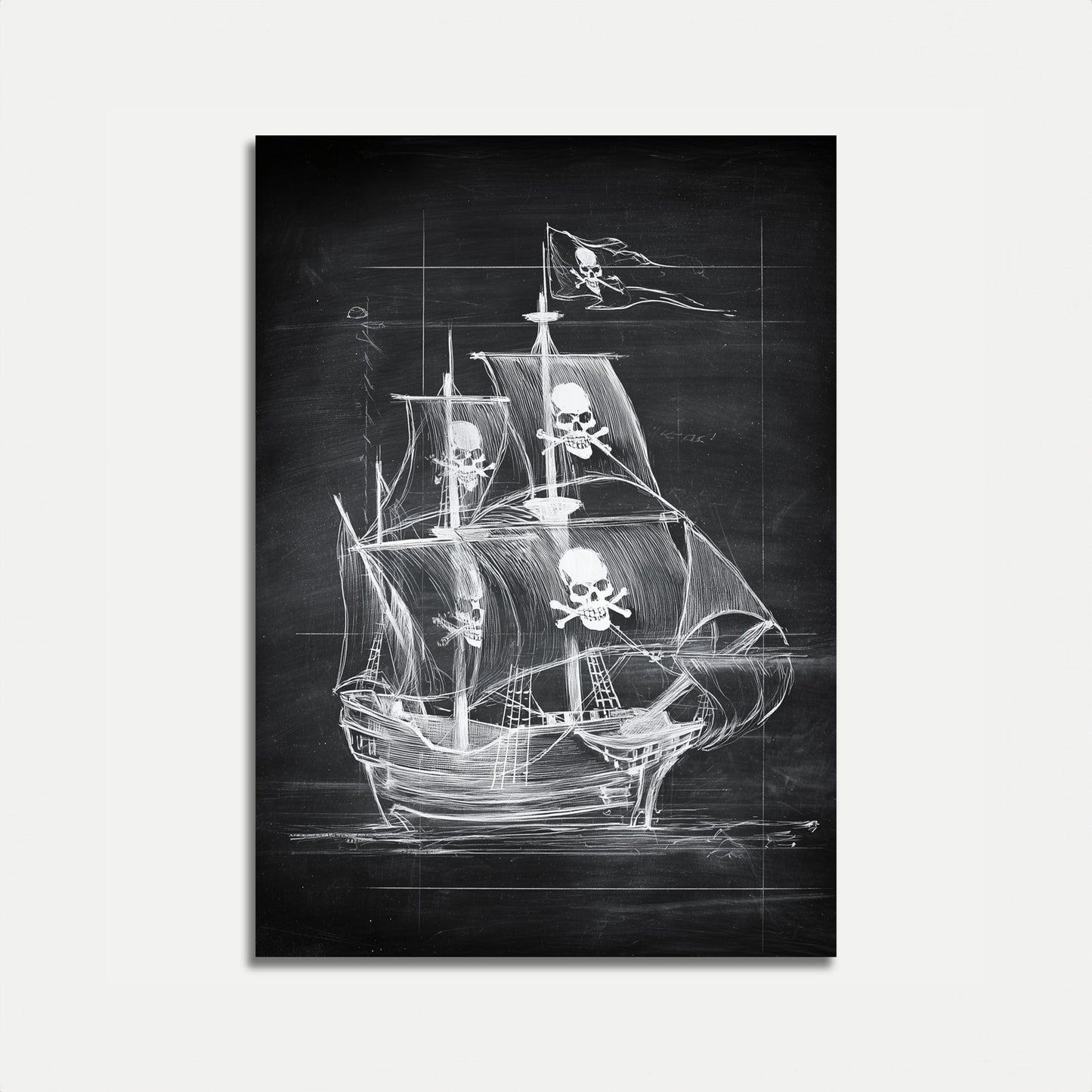 Vintage Pirate Ship Skull Poster