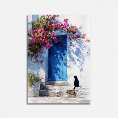 Black Cat by Blue Door Poster