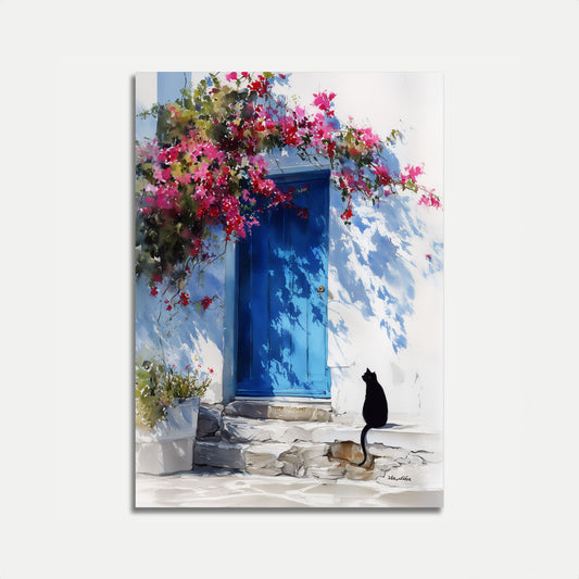Black Cat by Blue Door Poster