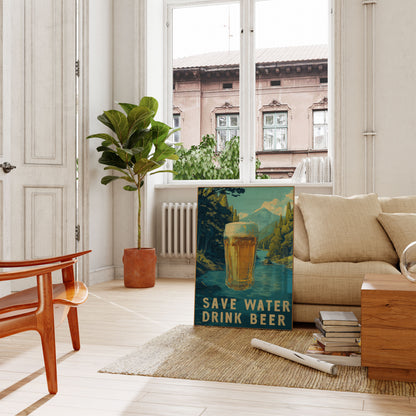 Save Water Drink Beer Vintage Poster