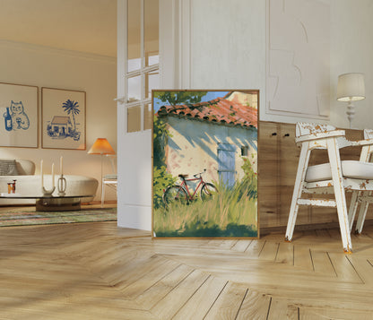 Bicycle by Countryside Cottage Poster