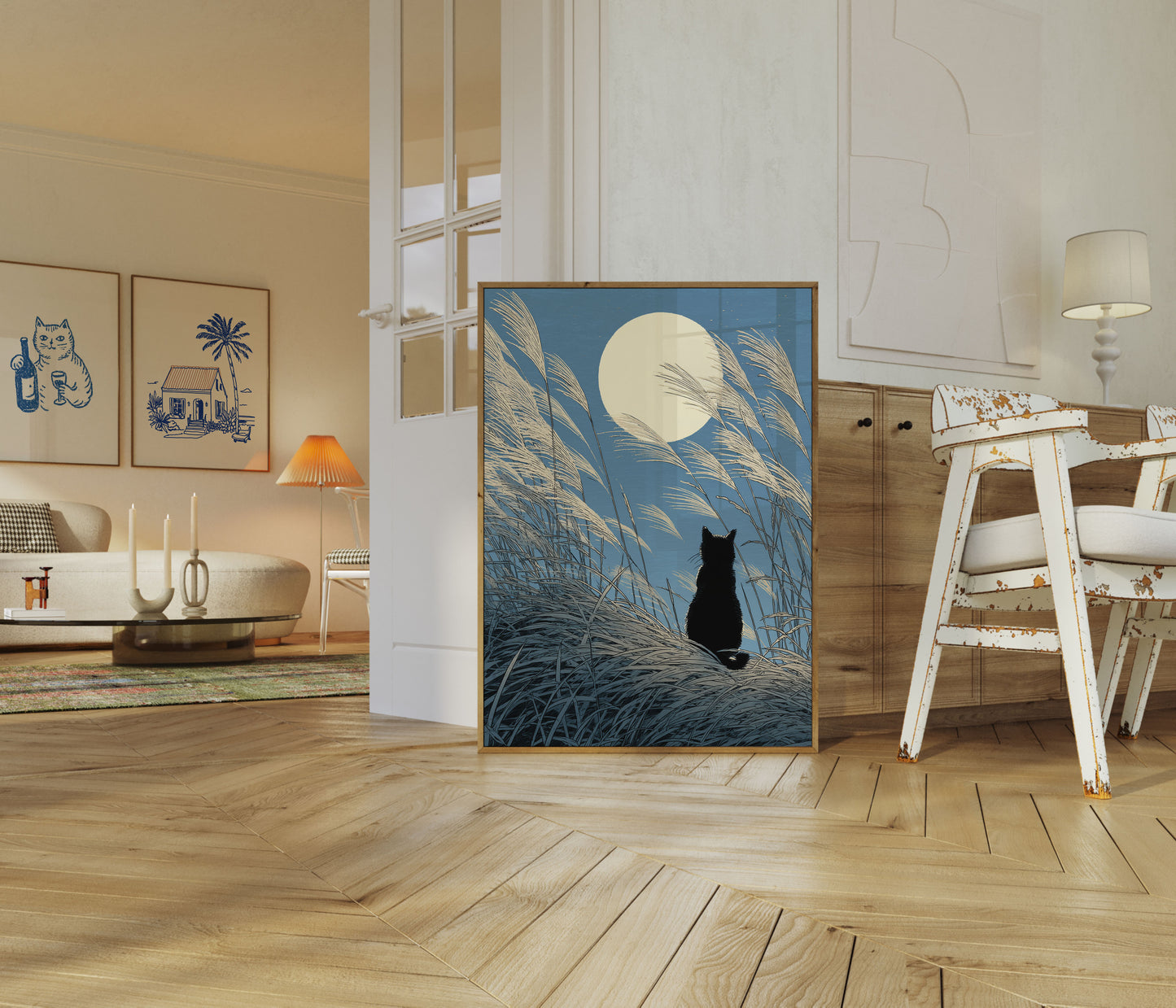 Plakat Kota Patrzącego na Światło Księżyca
