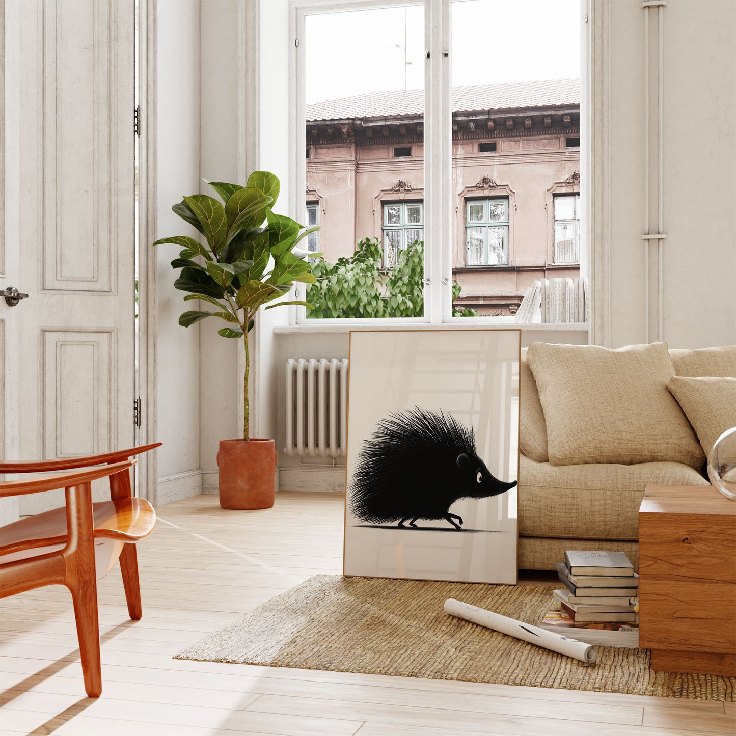 Poster Stekelige Silhouet Zwarte Egel