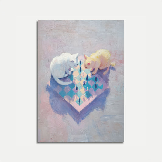 Cats Playing Chess Art Poster