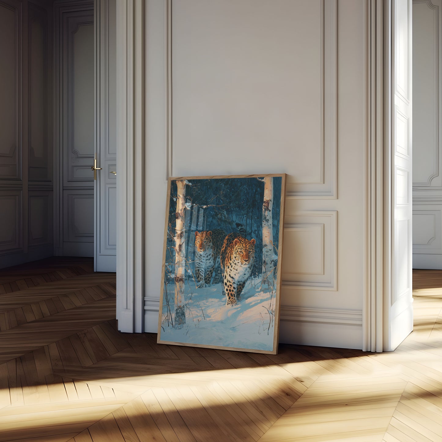 Leoparden im Winterwald-Plakat