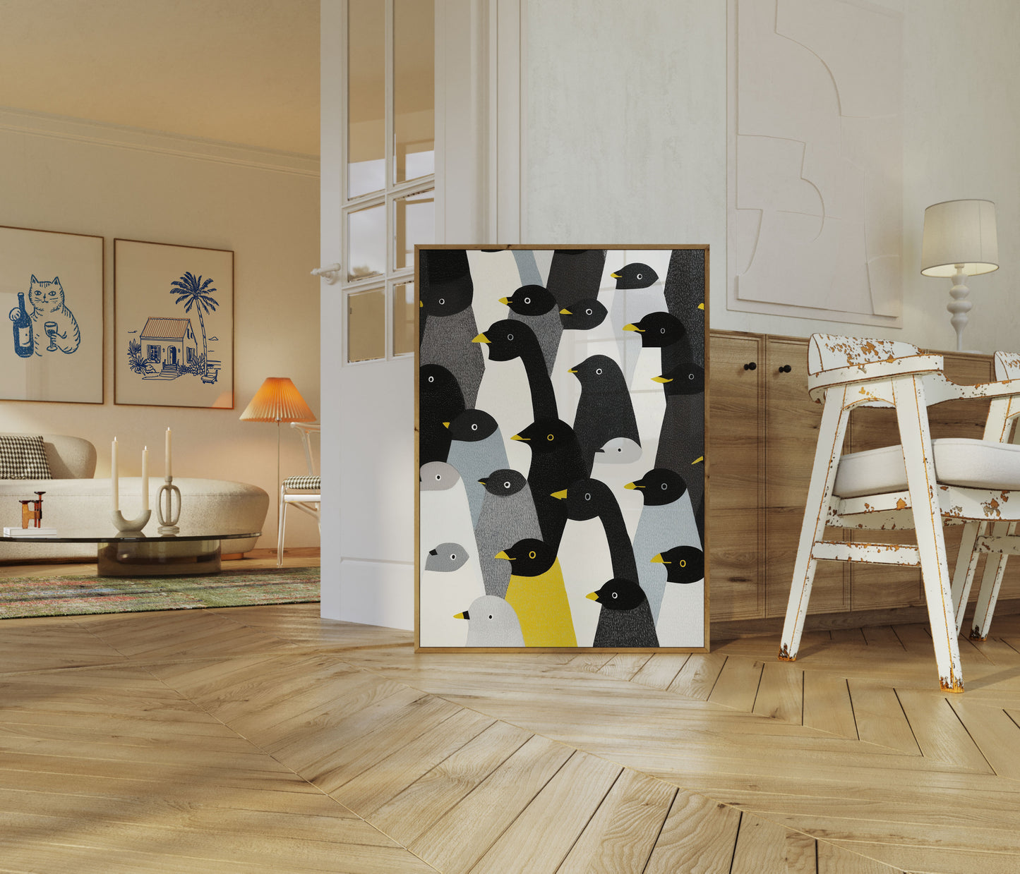 Flok af sorte fugle plakat