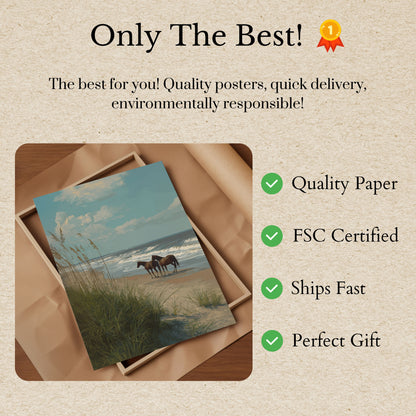 Coastal Horses Beach Poster