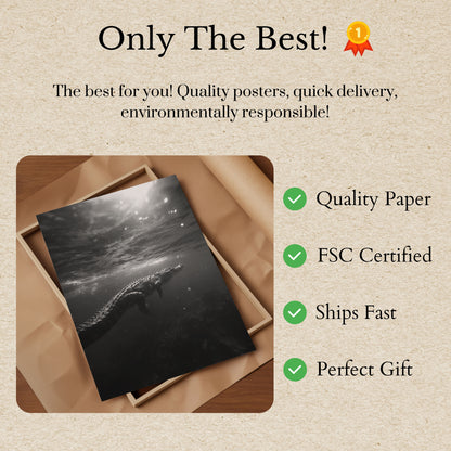 Póster en escala de grises de un depredador submarino