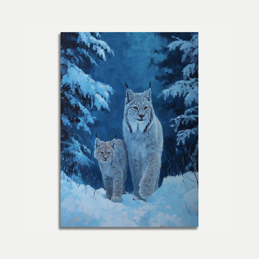 Poster della Famiglia di Linci nella Foresta Invernale