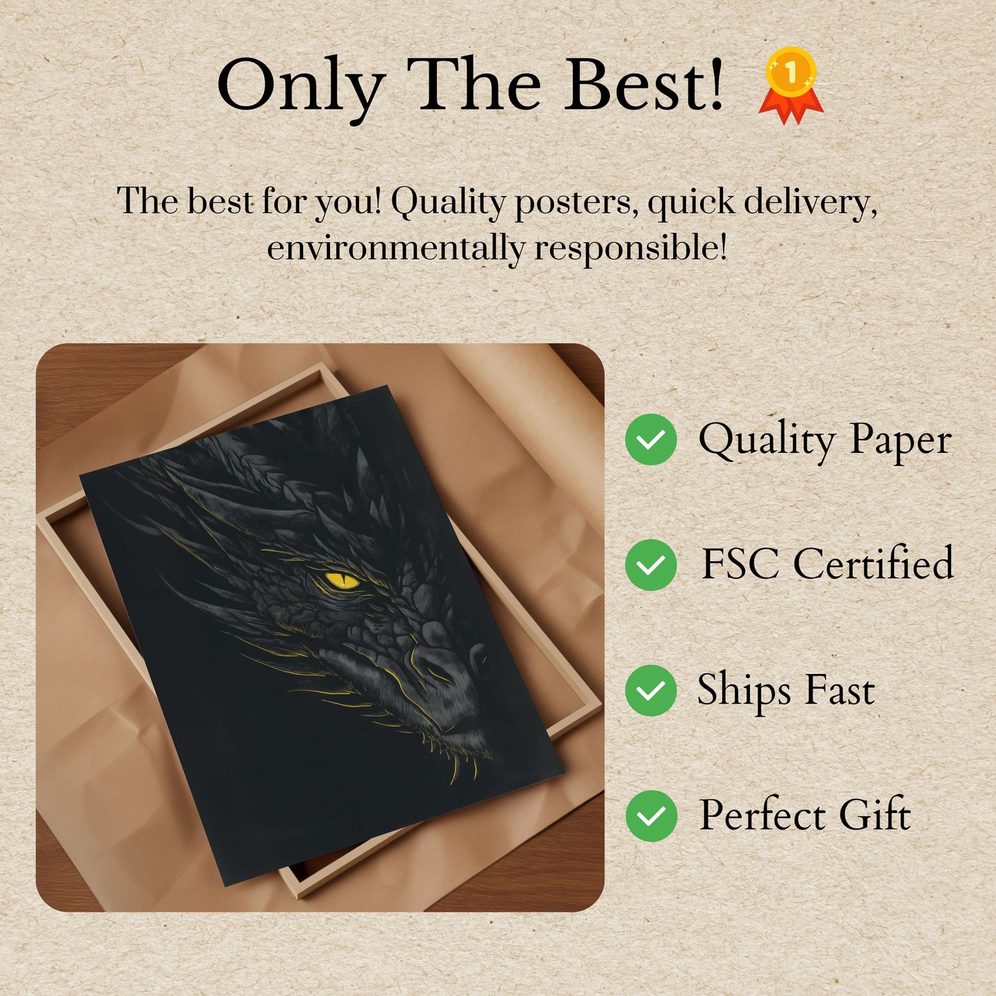 Póster del Dragón de Ojos Dorados con Escamas Oscuras