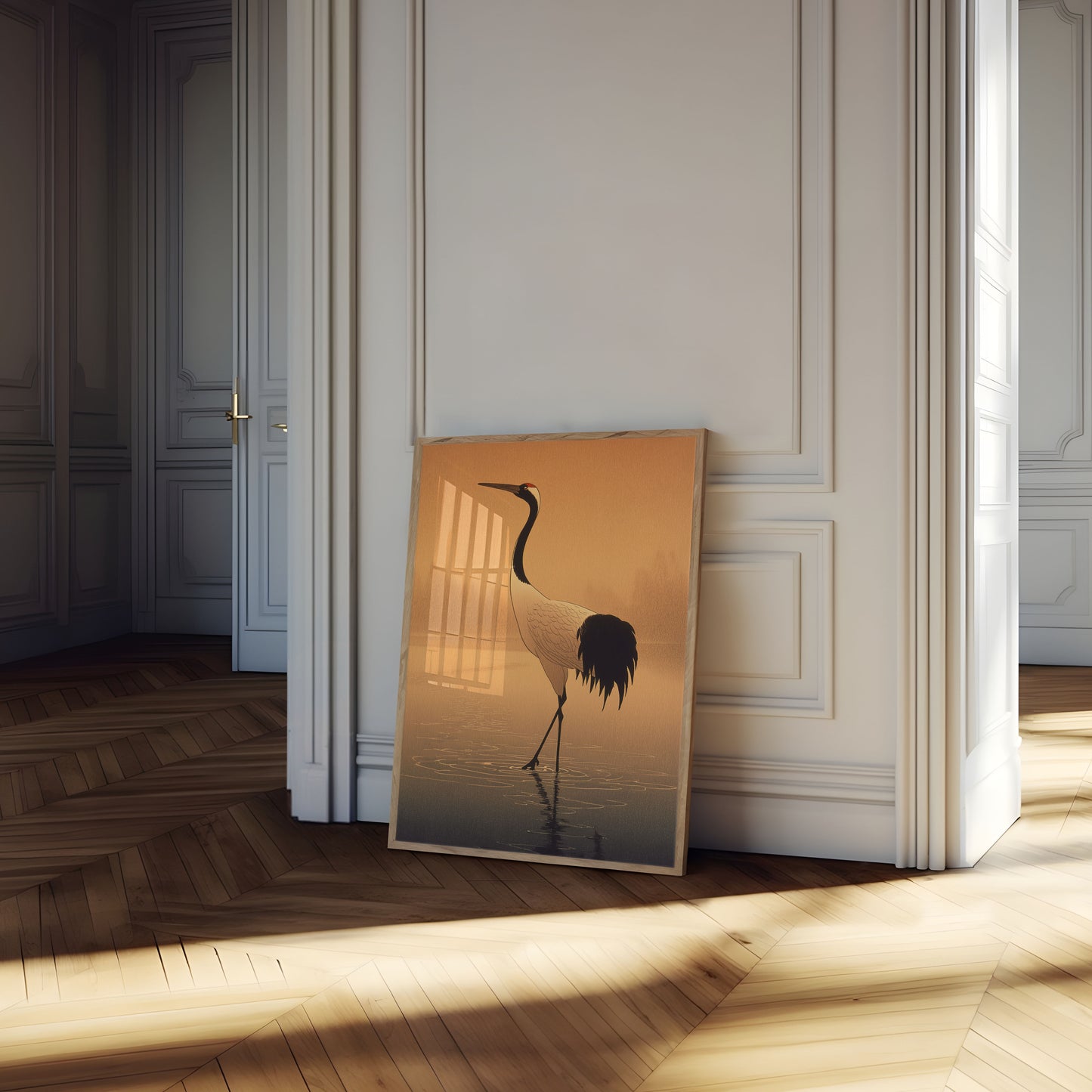Elegant Crane Wading at Sunset Poster