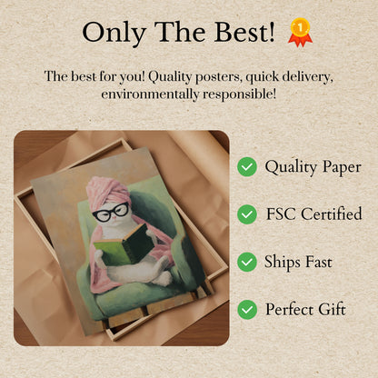 Reading Cat in Pink Towel Poster