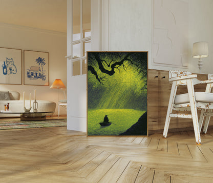 Bateau Solitaire sur Eaux Lumineuses - Affiche
