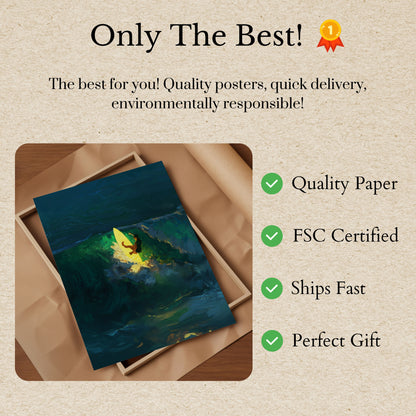 Yellow Surfboard Wave Dance Poster