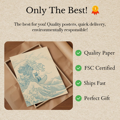 Cool Cat Surfing Great Wave Poster