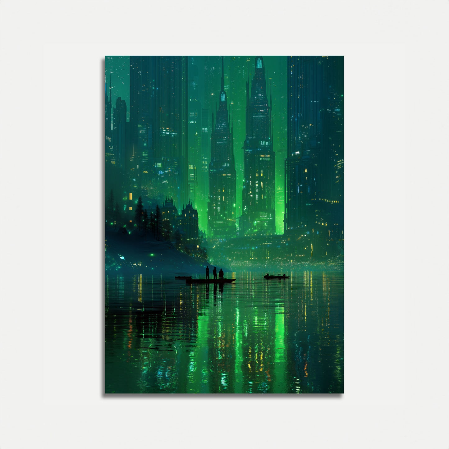 Neon City Lights Reflection Poster