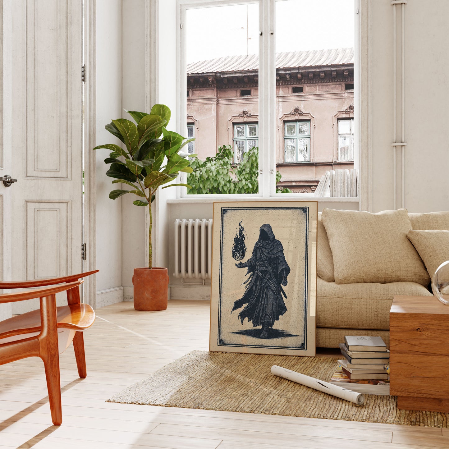 Mystical Wizard with Flame Poster