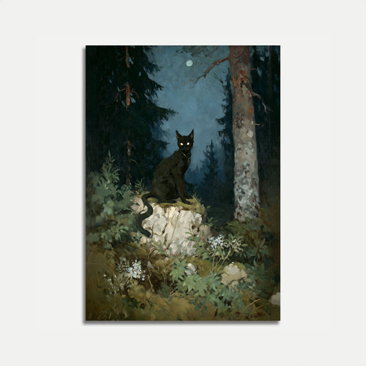 Midnight Forest Cat Poster