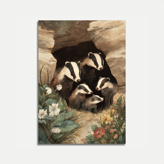 Affiche de la Famille de Blaireaux dans leur Terrier