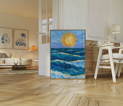Goldene Sonne über Meereswellen Poster