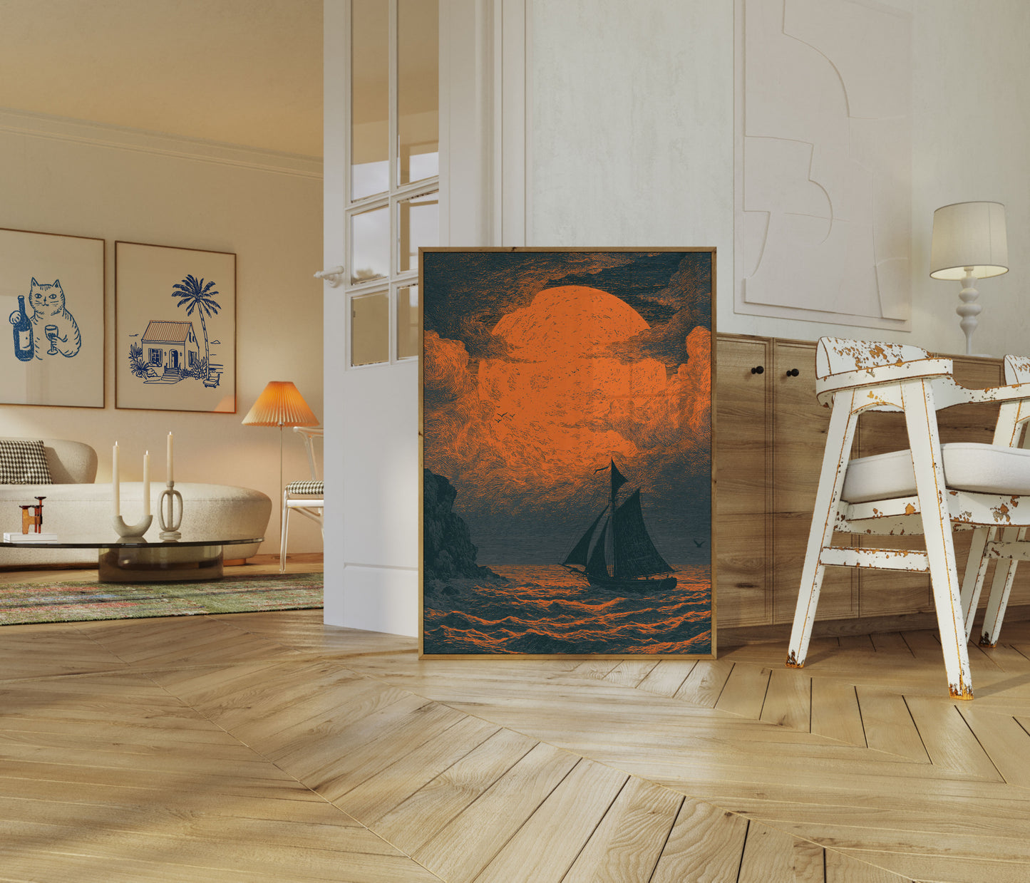 Poster Vela Sotto Luna Arancione