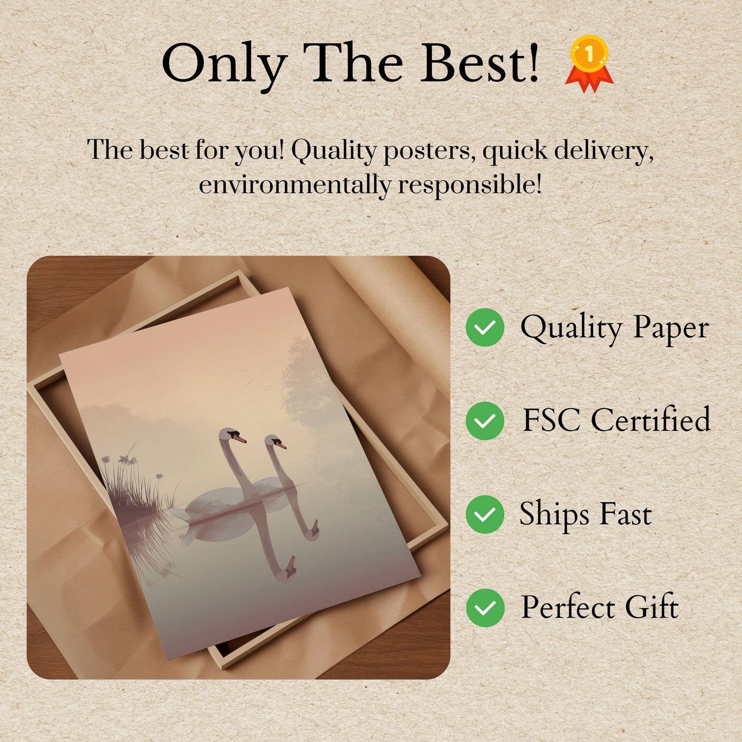 Swans in Misty Waters Poster