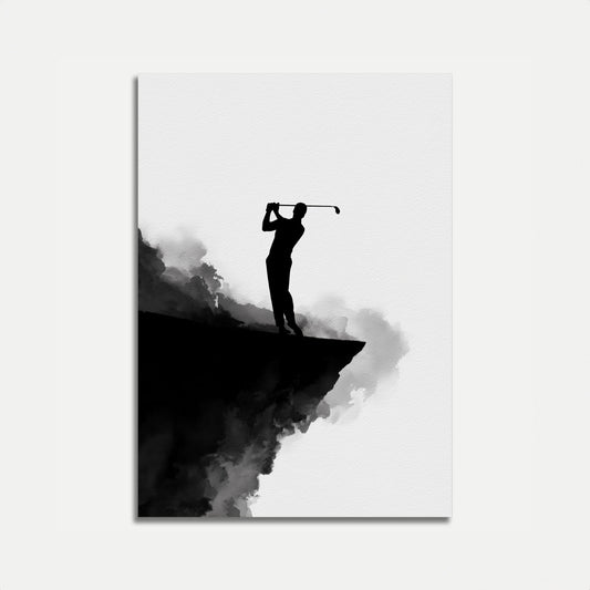 Affiche spectaculaire de swing de golf depuis une falaise