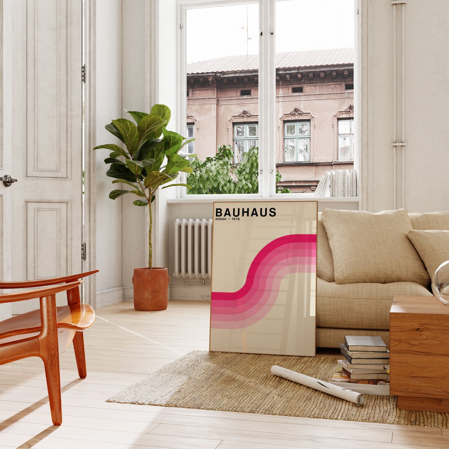 Bauhaus Pink Wave Design Poster