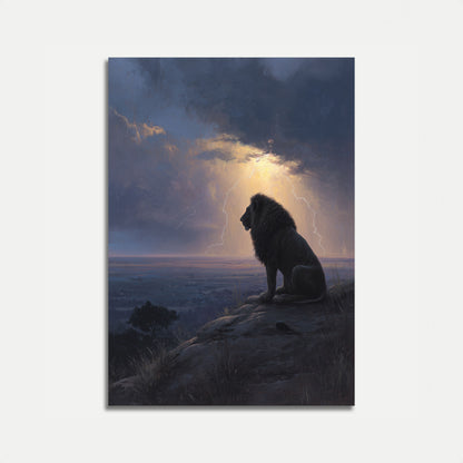 Löwe beobachtet Sturm-Plakat