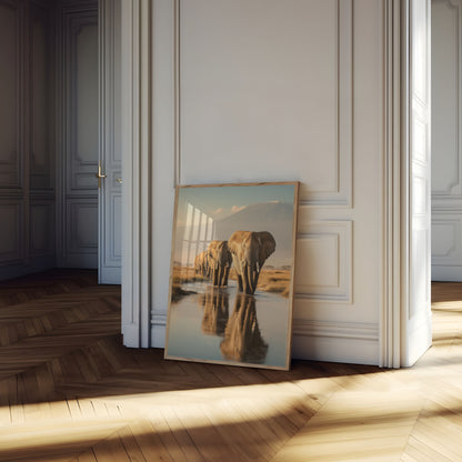 Majestic Elephants Watering Hole Poster