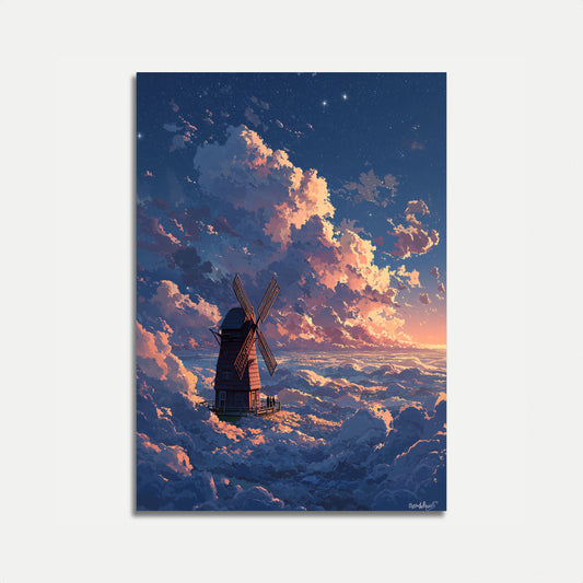 Windmill Above the Clouds Poster
