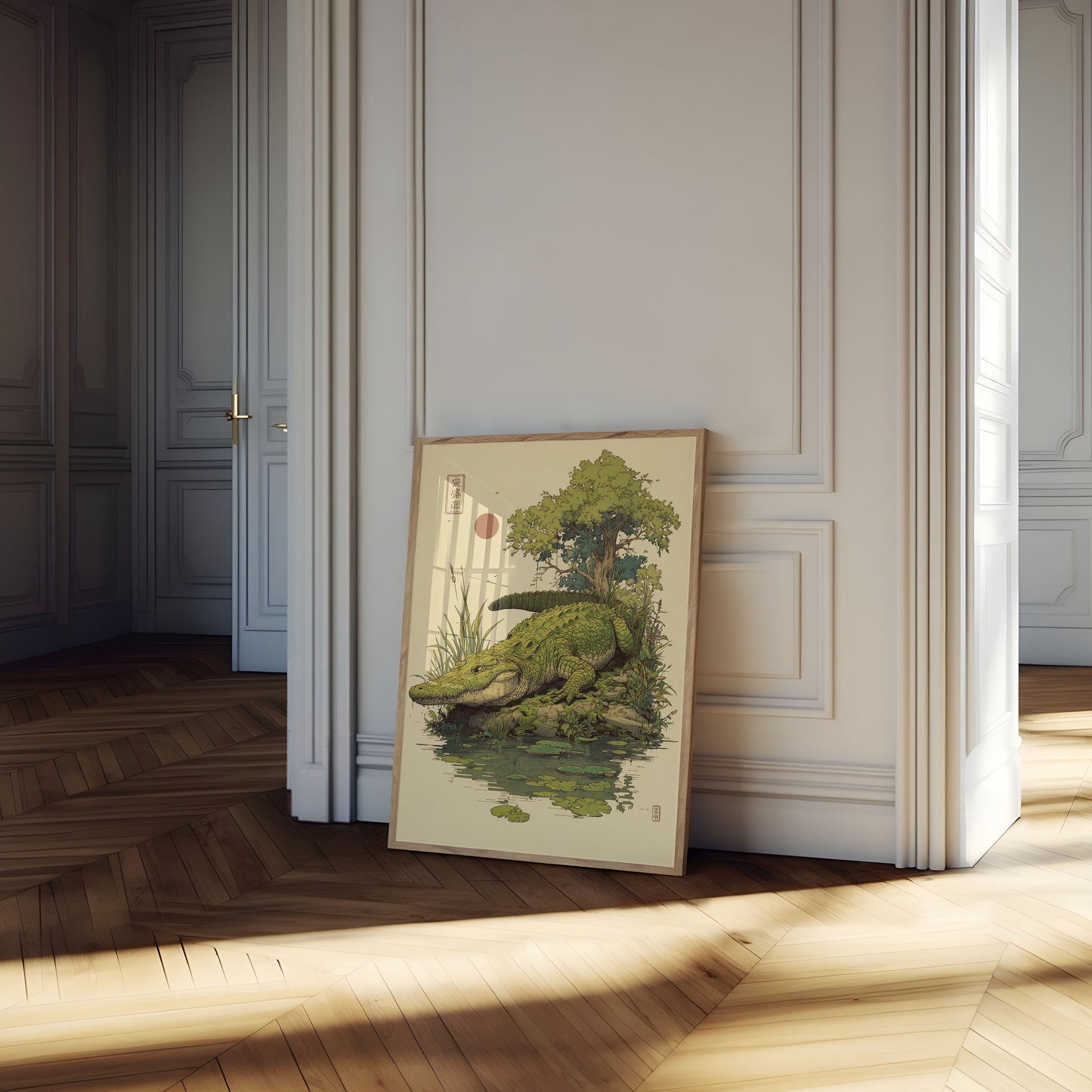 Póster de la orilla del río Serene Crocodile