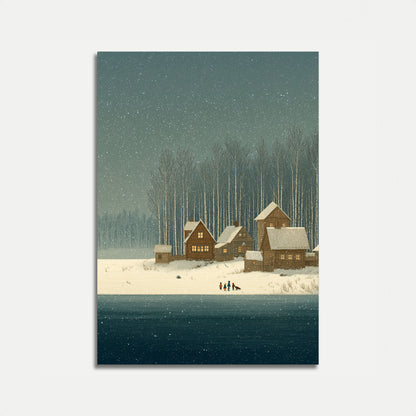 Snowy Lakeside Winter Cabin Poster