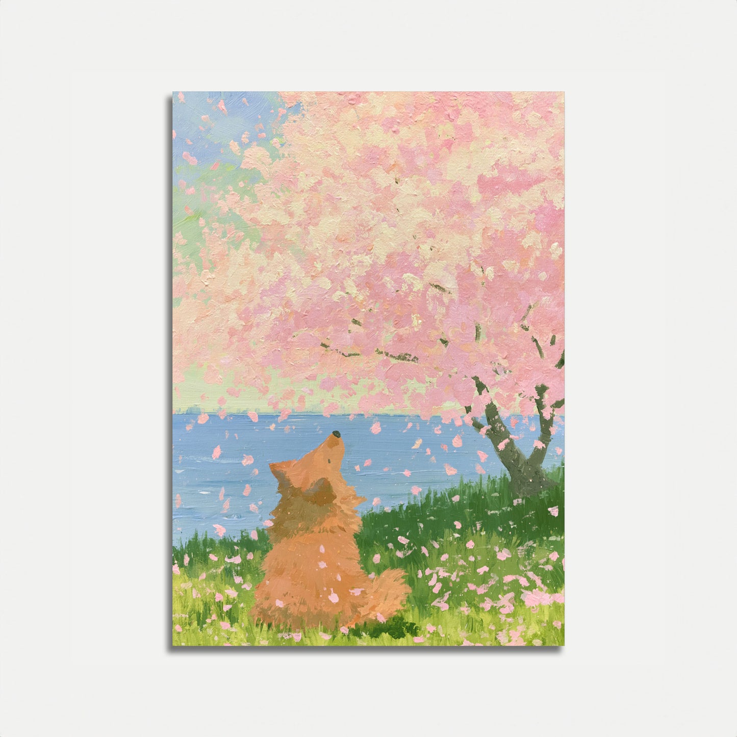 Fox Watching Cherry Blossoms Poster