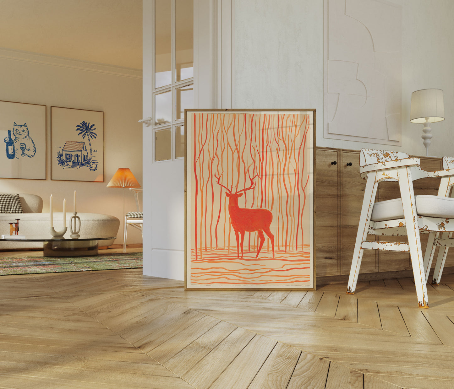 Scarlet Deer in Forest Poster