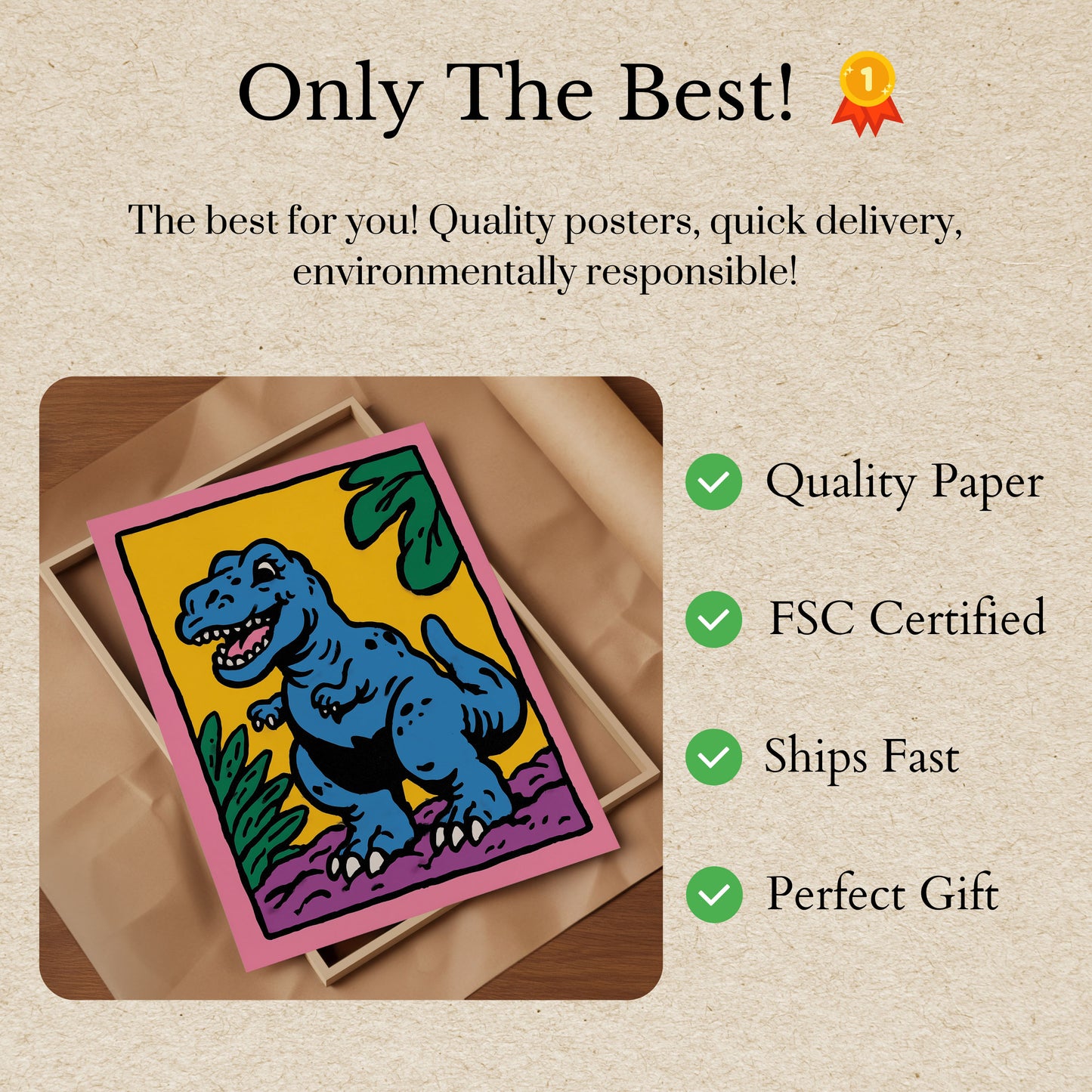 Cheerful Blue T-Rex Dinosaur Poster