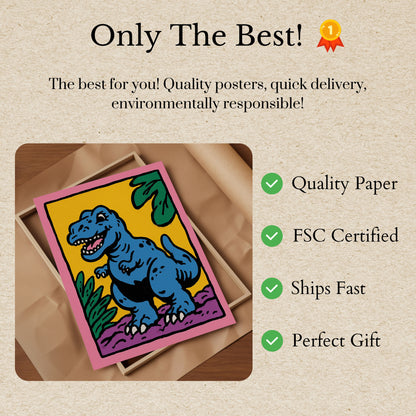 Cheerful Blue T-Rex Dinosaur Poster