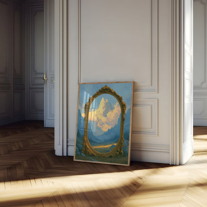 Poster: Bergpanorama Goldener Rahmen