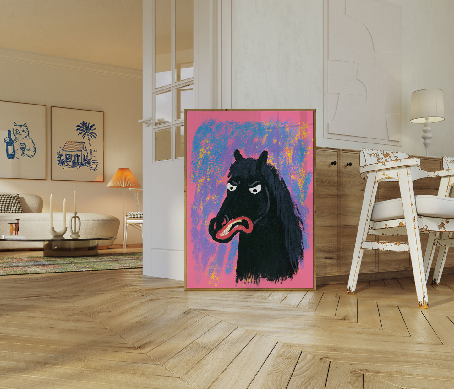 Mürrisches Schwarzes Pferd Poster