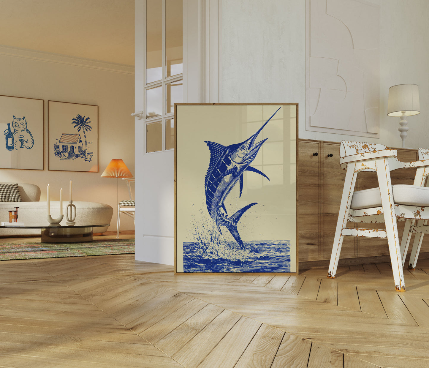 Affiche Marlin Sautant de l'Océan