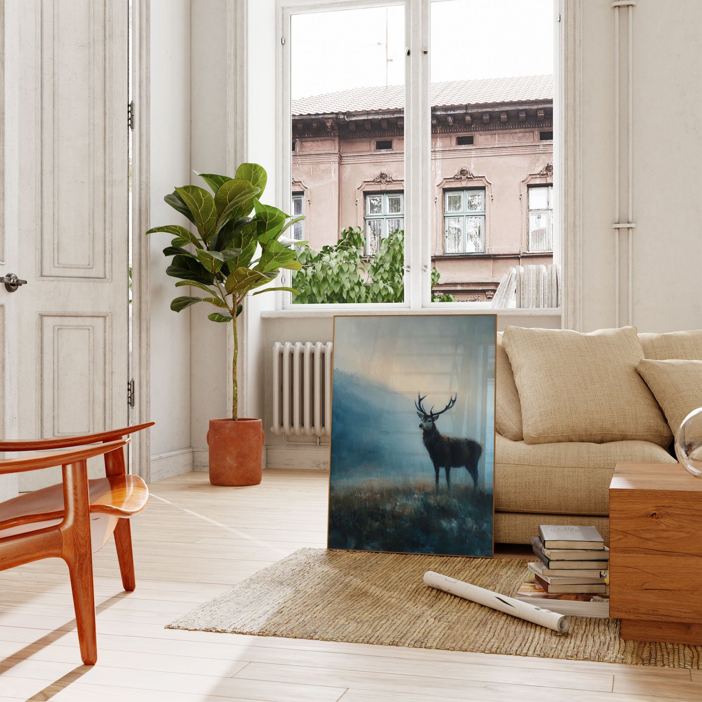 Majestic Stag in Misty Mountains Poster