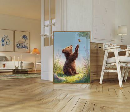 Bär jagt Schmetterling Poster